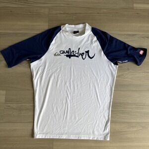 Vintage Quiksilver Rash Guard Surf Shirt Mens XXL, Blue‎ White Short sleeve